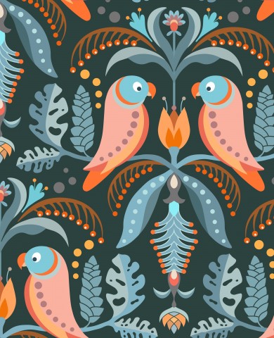 Waterdichte stof met kleurrijke vogels en bladeren