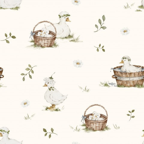 Waterproof fabric ducks in baskets and flowers