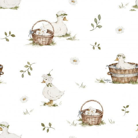 Nähende Baumwolle für Ihre Kreationen - Canvas Baumwolle Kaczuszki biel, 100% natürliche Baumwolle, farbenfrohe und saubere Meterware zum nähen, ideal für Mode