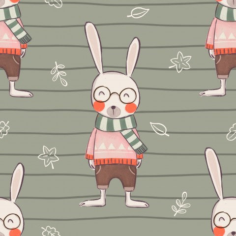 Panama a rabbit in a sweater and scarf