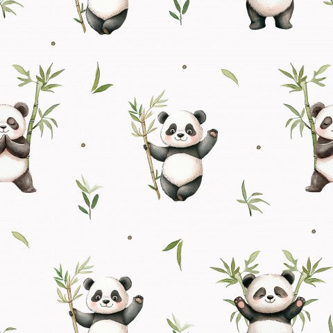 Stoff mit Pandabären und Bambus - Satin Baumwolle als Meterware online  kaufen