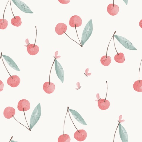 Satin cotton cherries and leaves on it