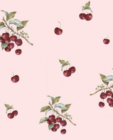 Waterproof fabric cherries on pink background