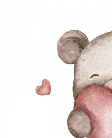 Tessuto impermeabile, illustrazione ad acquerello di un orsacchiotto che tiene in mano un cuore