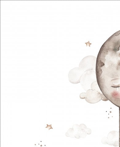 Waterproof fabric a watercolor of a moon with clouds and stars