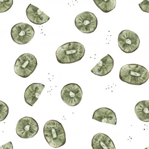 Satin cotton pattern of green kiwi fruits