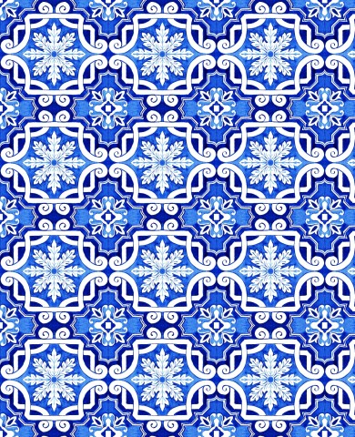 French Terry à motif bleu et blanc avec des flocons de neige