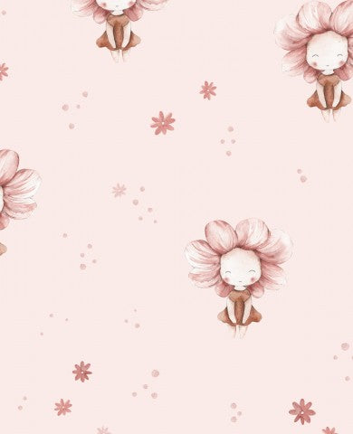 Waterproof fabric pink flowers on beige background