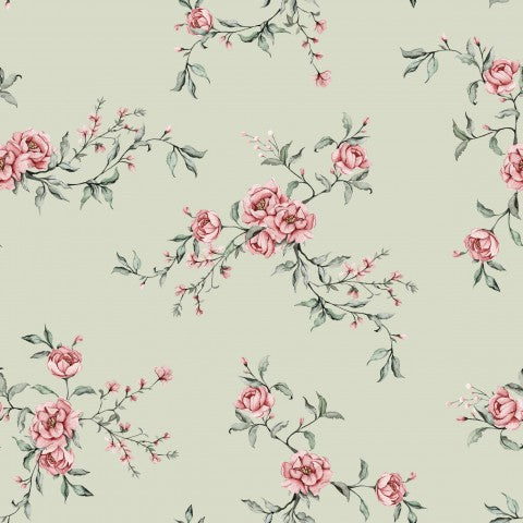 Jersey pink flowers on green background