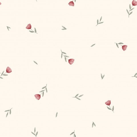 Rib Jersey red flowers and leaves