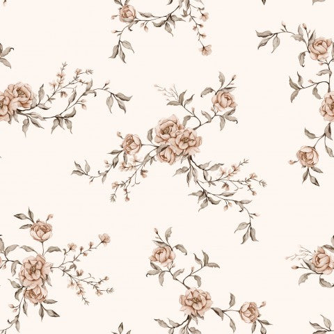 Nähende Schönheit: Canvas Baumwolle Kleine Blumen Sepia - Weiches, naturfarbenes Gewebe mit kleineren Blumenmuster auf sepia-farbigem Hintergrund. Ideal für nä