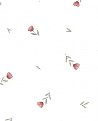 Jersey på hvid baggrund med røde blomster og blade