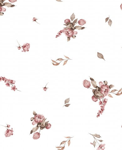 Maglia a coste con fiori rosa su sfondo bianco