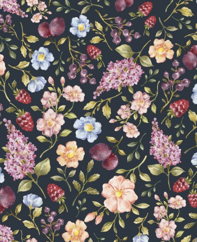 Panama flowers and berries on dark background