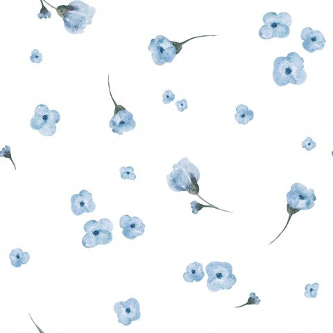 Muslin a pattern of blue flowers on a white background