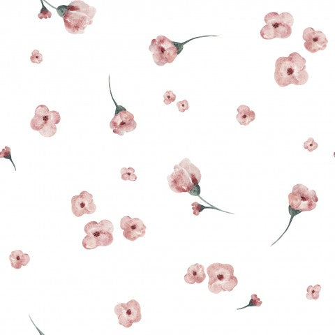 French Terry watercolor pattern with pink flowers