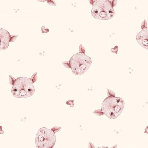 French Terry cute little pigs and hearts