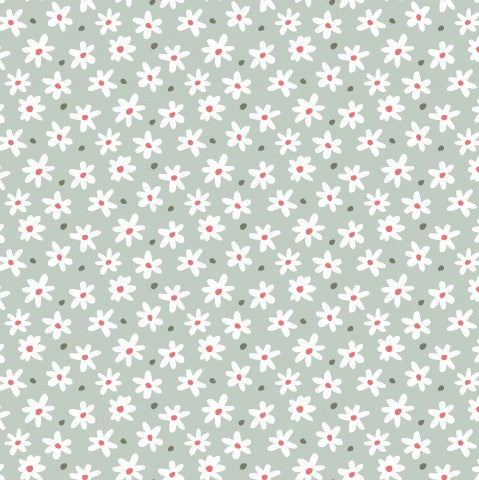 Tissu imperméable petites fleurs blanches sur fond gris