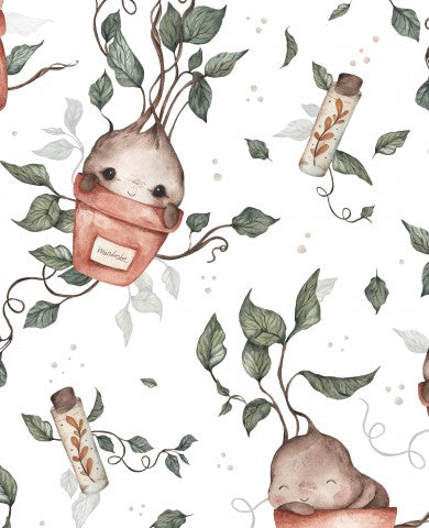 Satin cotton plants and animals in pots