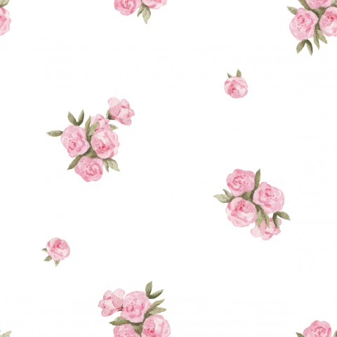 Rib Jersey rosa Rosen auf weißem Hintergrund