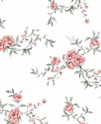 Waterproof fabric pink flowers on white background