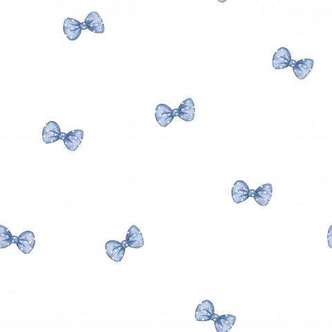 French Terry a pattern of blue bows on a white background