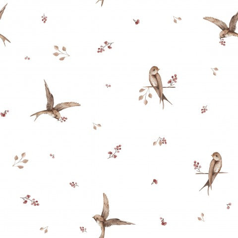 Pájaros y bayas de muselina