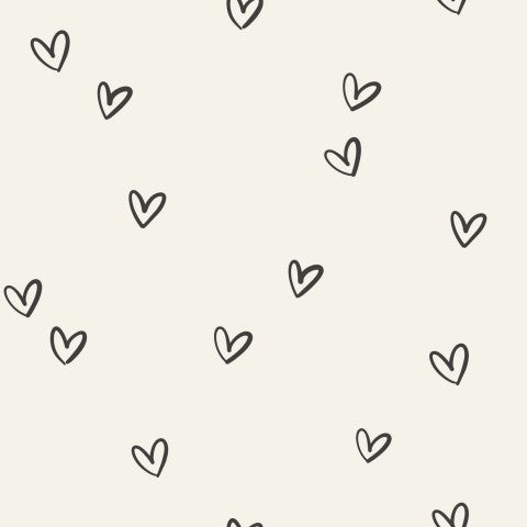 Satin cotton pattern of hearts on beige background