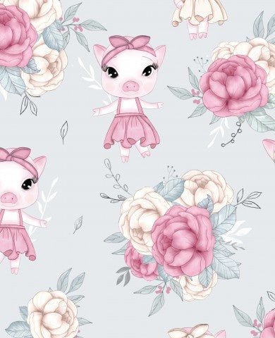 Mousseline de mignons petits cochons et fleurs