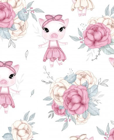 Waterproof fabric cute little pigs and flowers