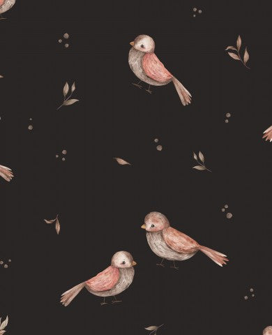 Oiseaux en satin de coton sur fond noir