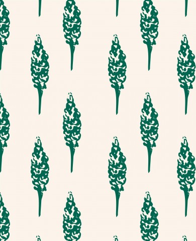 Cotone satinato con motivo verde e bianco con alberi sopra