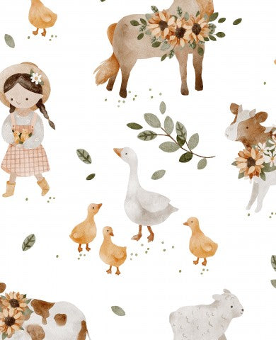 Satin cotton little girls and farm animals