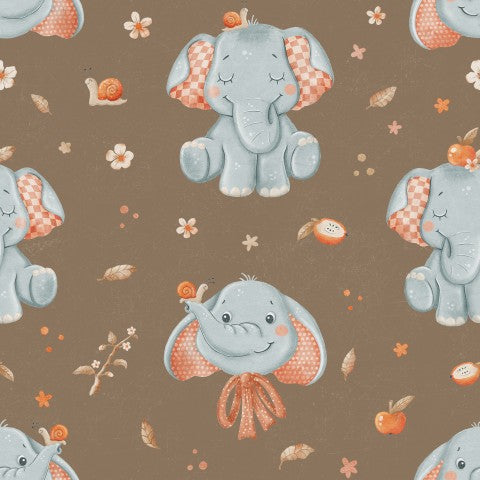 Muslin cute elephant on brown background