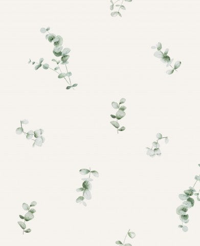 Satinbomull en vit bakgrund med gröna blad på den