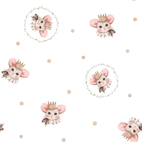 Rib jersey pattern of mice with crowns on a white background