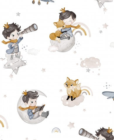 Muslin a boy and a girl on the moon