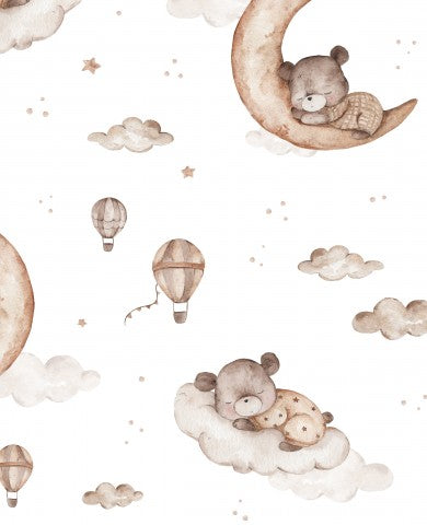Satin cotton teddy bears on the moon and clouds
