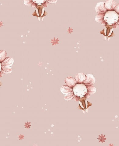 French Terry lyserøde blomster og snefnug