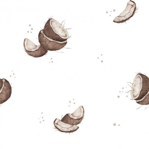 Illustrazione ad acquerello di una noce di cocco in French Terry