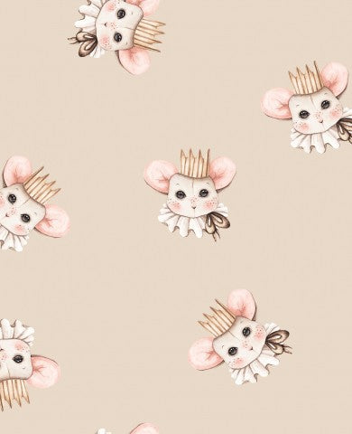 French Terry ett mönster av möss med kronor på huvudet