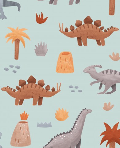 Satin Baumwolle Dinosauriern und Palmen