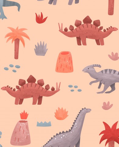 Entdecken Sie unsere einzigartigen Baumwoll-Canvas-Stoffe von Krajina Dinosaurov! Pfirsichfarbene Flaumelemente verleihen Ihrem nächsten Projekt einen unvergle