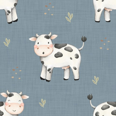 Waterproof fabric a cow pattern on a blue background