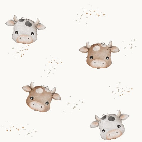 French Terry a pattern of cows on a white background