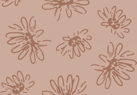 French Terry un motif floral marron et marron clair sur fond beige