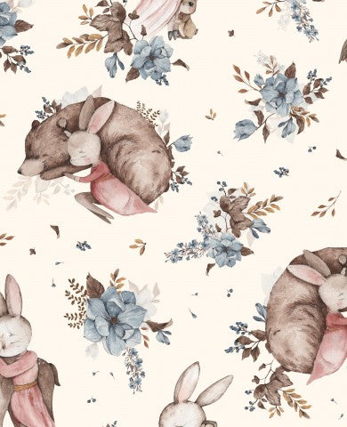 Træinspireret bomuld til damemode - Lady Forest Cream på lærredsstof, ideelt til moderne tøj og accessories, 100% bomuld, sælges i metermål til syning.