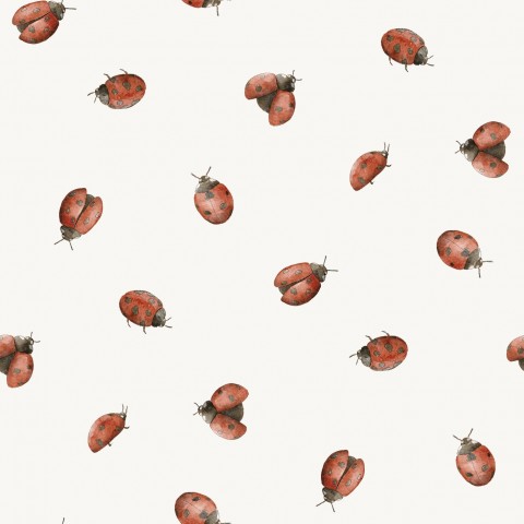 French Terry a pattern of ladybugs on a white background