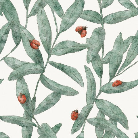 SoftShell a watercolor wallpaper with green leaves and red berries