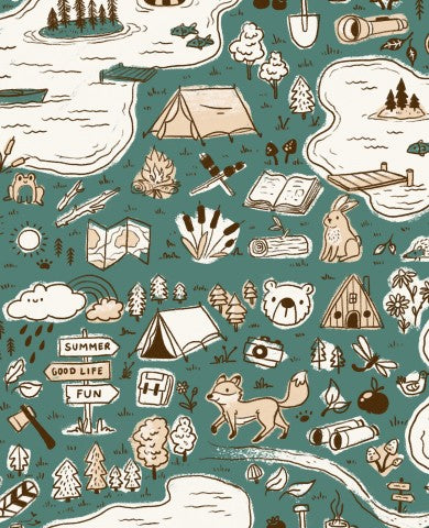Jersey eine Doodle-Karte mit Camping- und Outdoor-Aktivitäten